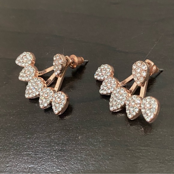 Unsigned Waterdrop Ear Jacket Rhinestones Rose Gold-tone Drop  Earrings - Picture 8 of 13